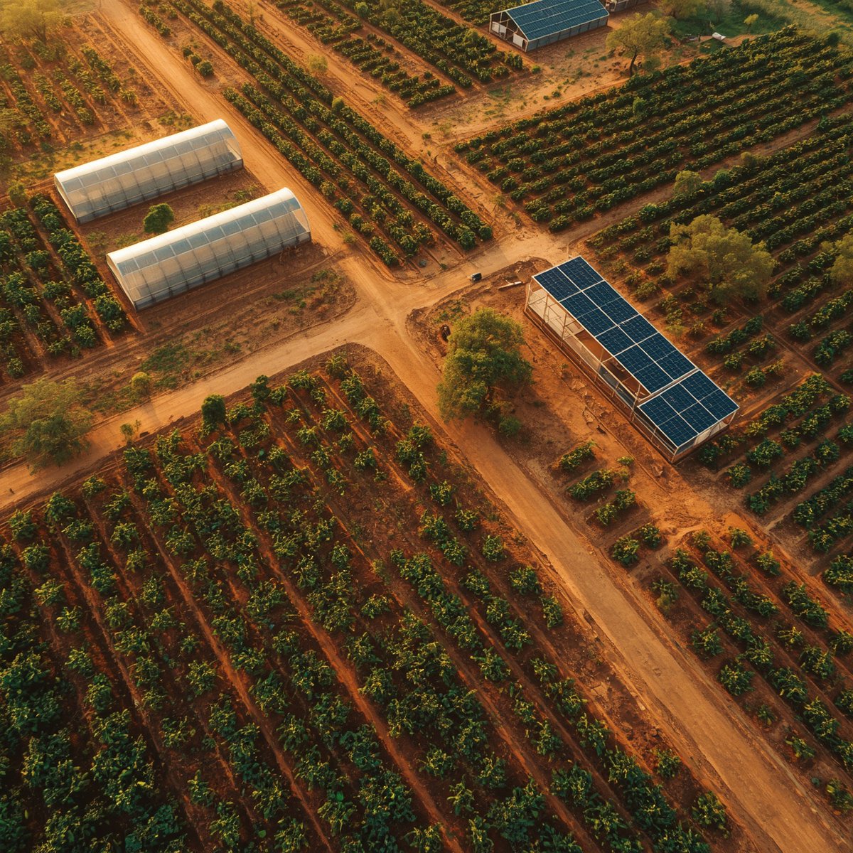 Smart farm with solar and greenhouses