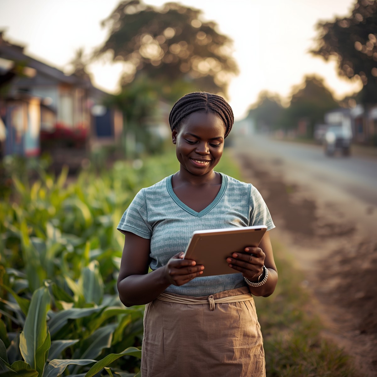 African woman farmer with technology